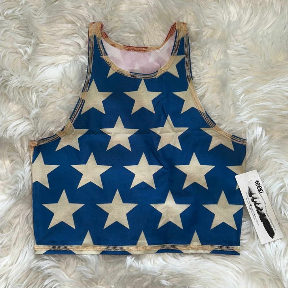 TEEKI Stars ⭐️ Reversible Mermaid Halter Cut Tank Crop Yoga Top USA XS/S NWT